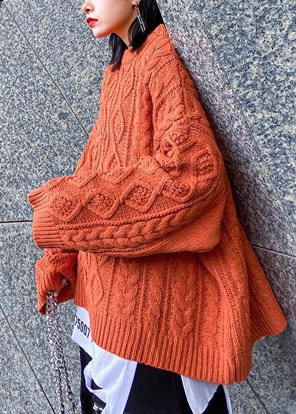 Aesthetic o neck orange knitwear casual winter knit blouse - SooLinen
