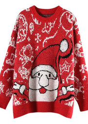 Aesthetic o neck red knit tops oversize Santa Claus top - SooLinen
