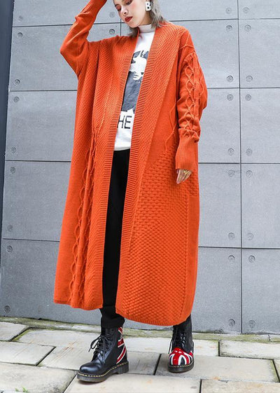 Aesthetic orange plus size winter knit baggy outwear - SooLinen