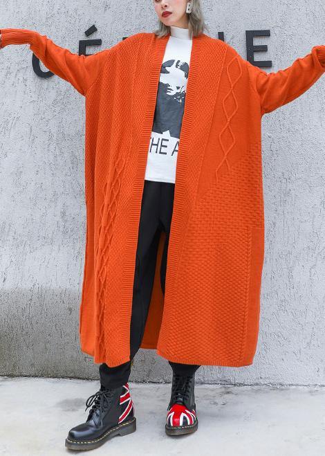 Aesthetic orange plus size winter knit baggy outwear - SooLinen