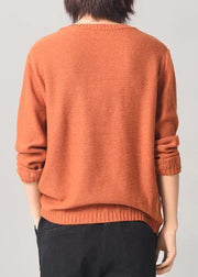 Aesthetic orange sweater fall fashion wild  knitted tops patchwork - SooLinen