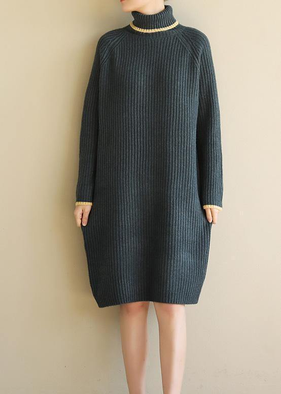 Aesthetic  Sweater high lapel collar dresses Vintage army green daily knitwear - SooLinen