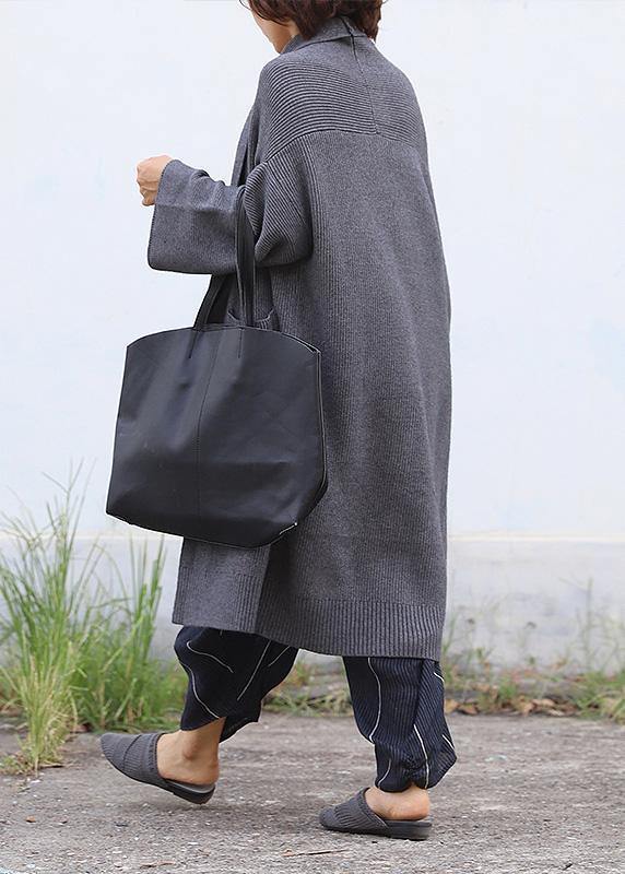 Aesthetic sweaters plus size clothing gray pockets Batwing Sleeve knit jacket - SooLinen
