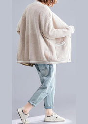 Aesthetic v neck beige knit outwear oversized fall - SooLinen