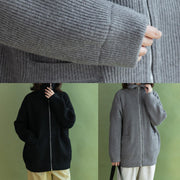 Aesthetic winter knitted coat casual gray zippered - SooLinen