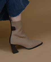 Apricot Boots Knit Women Classy Splicing Chunky