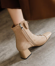 Apricot Bow Floral Zircon Classy Splicing Chunky Boots