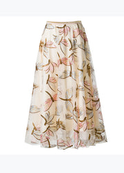 Apricot Butterfly Chic High Waist Tulle Skirts Embroidered Spring