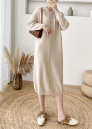 Apricot Button Knitted Dress Cinched Winter