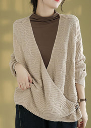 Apricot Button Warm Cotton Knit Sweaters Long Sleeve