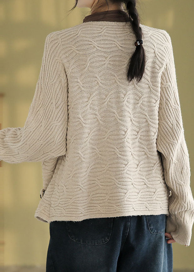 Apricot Button Warm Cotton Knit Sweaters Long Sleeve