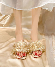 Apricot Crystal Floral Comfortable Splicing Slide Sandals