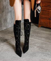 Apricot High Heel Suede Fashion Cross Strap Splicing Boots
