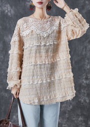 Apricot Patchwork Lace Shirt Tops Ruffled Spring
