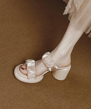 Apricot Peep Toe Tulle Splicing Elegant Chunky Slide Sandals