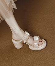 Apricot Peep Toe Tulle Splicing Elegant Chunky Slide Sandals