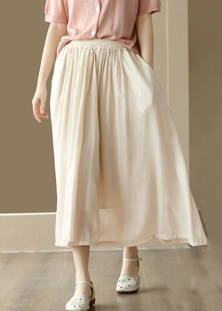 Apricot Pockets Patchwork Cotton Skirts Elastic Waist Summer