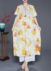 Apricot Print Linen Dress Oversized Exra Large Hem Summer