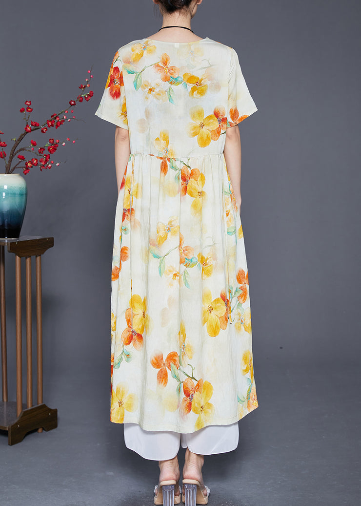 Apricot Print Linen Dress Oversized Exra Large Hem Summer