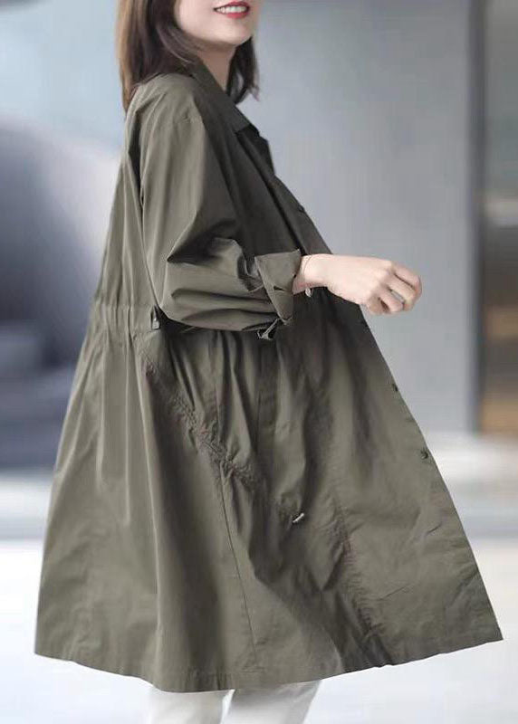 Army Green Button Cotton Cinched Coat Spring