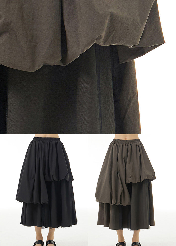 Army Green Cotton Lantern Skirts Elastic Waist Asymmetrical Design Summer