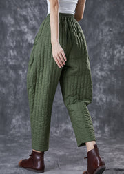 Army Green Fine Cotton Filled Harem Pants Oversized Oriental Winter