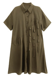 Army Green Patchwork Cotton Shirt Dresses Oversized Original Design Summer