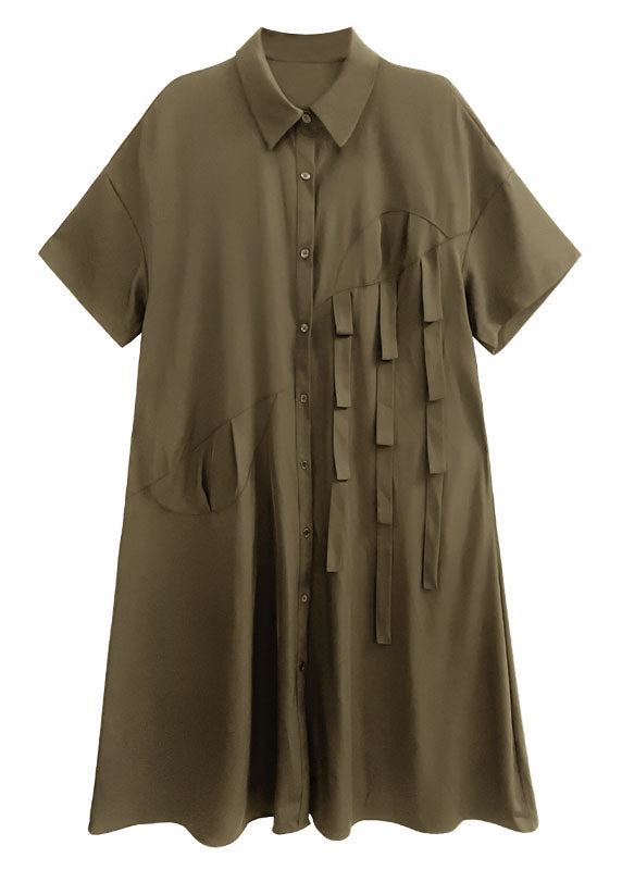Army Green Patchwork Cotton Shirt Dresses Oversized Original Design Summer