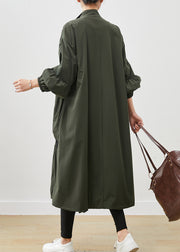 Army Green Patchwork Trench Asymmetrical Wrinkled Spring