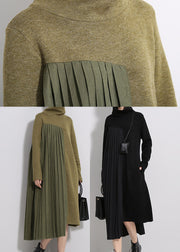 Army Green Silk Patchwork Thick Knit Dress Spring