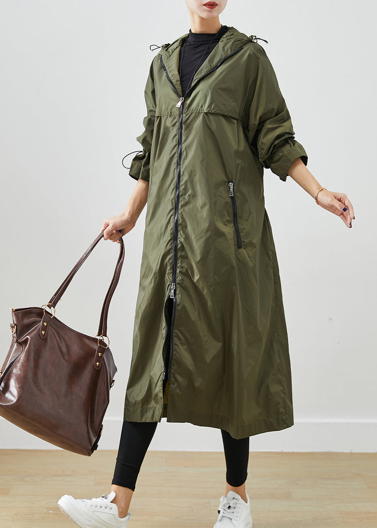 Army Green Spandex Trench Cinched Drawstring Fall