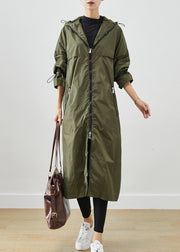 Army Green Spandex Trench Cinched Drawstring Fall