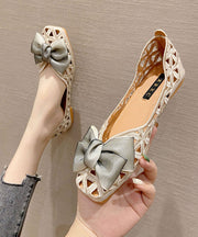 Art Apricot Hollow Out Flats Knit Fabric Bow Flat Feet Shoes