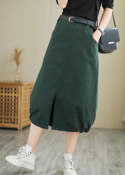 Art Army Green Pockets Cotton Loose Skirt Spring