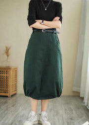 Art Army Green Pockets Cotton Loose Skirt Spring