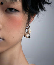Art Beige Black Stainless Steel Agate Pearl Turquoise Drop Earrings