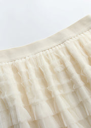 Art Beige Elastic Waist Tulle Maxi Cake Skirts Summer