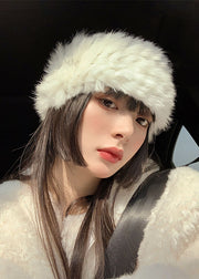 Art Beige Fuzzy Fur Fluffy Leather And Fur Hat