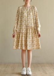 Art Beige Print Cotton asymmetrical design Summer Work Dress - SooLinen