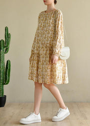 Art Beige Print Cotton asymmetrical design Summer Work Dress - SooLinen