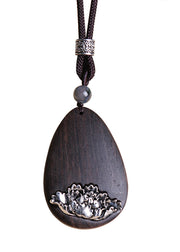 Art Black Alloy Black Sandalwood Peony Pendant Necklace