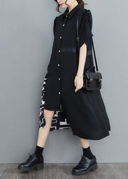 Art Black Asymmetrical Patchwork Cotton Shirt Dress Summer