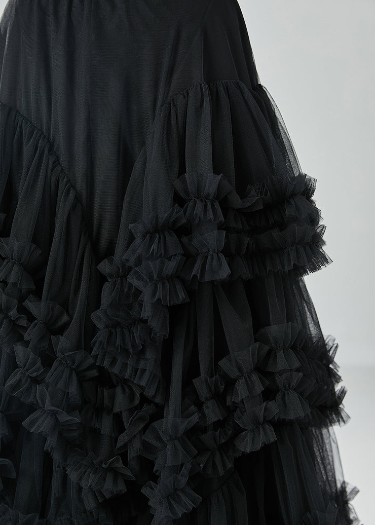 Art Black Asymmetrical Patchwork Ruffled Tulle Beach Skirts Summer