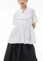 Art Black Asymmetrical Patchwork Wrinkled Cotton Shirt Tops Summer