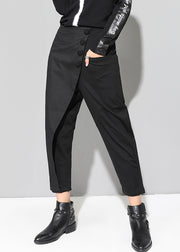 Art Black Asymmetrical Pockets Patchwork Harem Pants Fall
