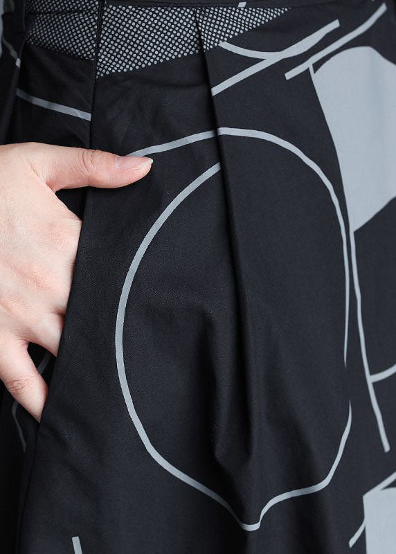 Art Black Asymmetrical Print Patchwork Bow Cotton Skirt Spring
