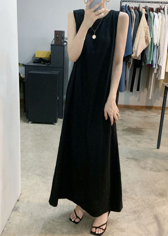 Art Black Backless cozy Cotton Dresses Sleeveless