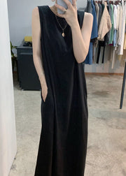 Art Black Backless cozy Cotton Dresses Sleeveless