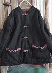 Art Black Button Fine Cotton Filled Puffers Jackets Winter