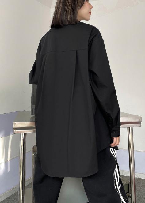 Art Black Clothes For Women Lapel False Two Pieces Loose Spring Blouse - SooLinen